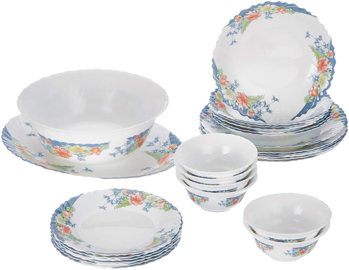 Dajar Tafelservice Florine 26 tlg. Arcopal, Glas, Weiss Rot Blau Gelb, 37 x 29 x 32 cm, Einheiten
