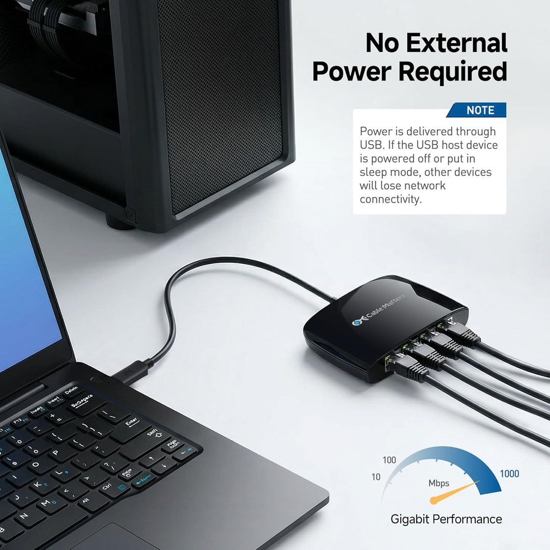 Cable Matters USB C auf 4-Port Gigabit Ethernet Switch (USB C auf LAN Splitter, USB C Ethernet Verte
