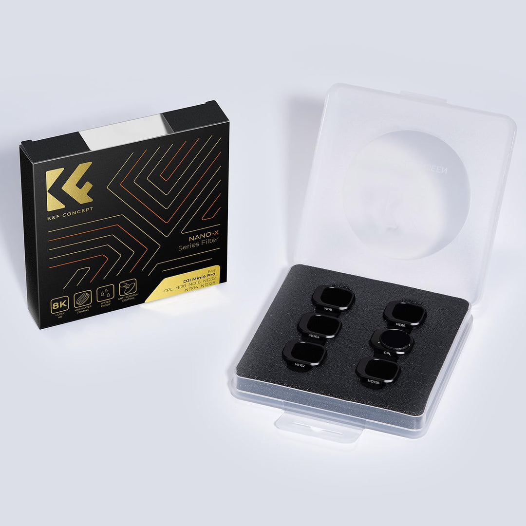 K&F Concept Mini 4 Pro ND Filterset,Polfilter,6 Stück CPL, ND8, ND16, ND32, ND64, ND128 Filter Kompa