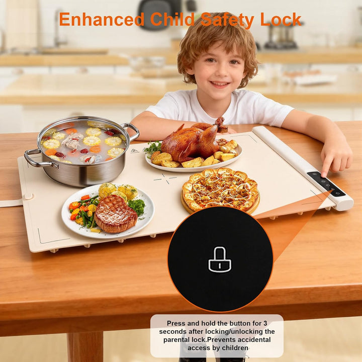 Elektrische Warmhalteplatte für Speisen, GuKKK Faltbare Speisenwärmer mit 9 Einstellbarer Temperatur