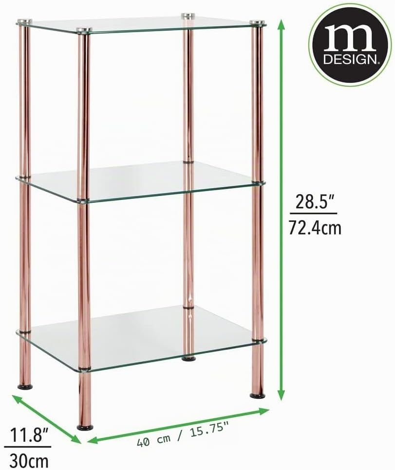 mDesign modernes Glasregal mit Metallbeinen – Badorganizer aus Glas mit 3 Ebenen – elegante Glasabla