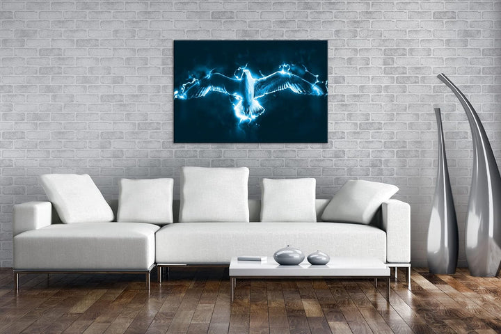deyoli fliegende Taube unter Strom Format 80x60 Effekt: Monocrome Blau als Leinwandbild, Motiv ferti