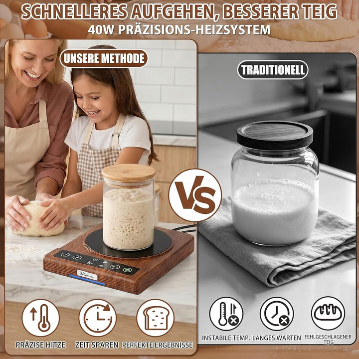 GFTIME Sauerteig Starter Wärmer mit Präzisem Thermostat (21-80℃), 24H Timer &amp; Memory-Funktion,11.3cm