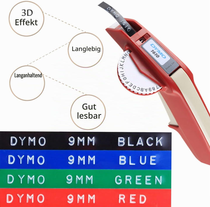 UniPlus Kompatibles für Dymo Prägeband Ersatz für Omega Tapes S0717930 S0717900 9 mm x 3 m Selbstkle