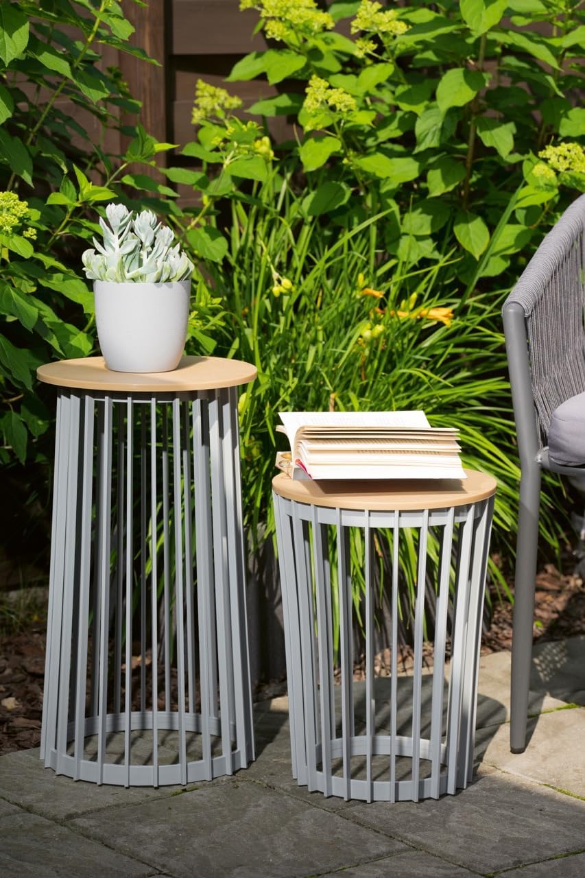 MELTOM Gartentisch XXL – Platin – Runder Robuster Kunststoff (Plastik) – Beistelltisch für Balkon, T