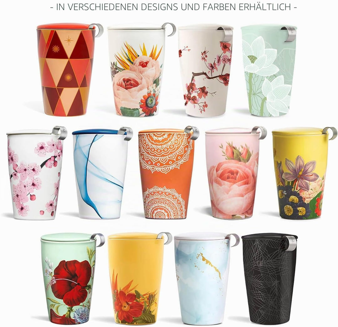 Tea Forté Kati Cup Fleur | Becher aus Edelstahl Herausnehmbarer Aufgussbecher | Qualitätsporzellan |
