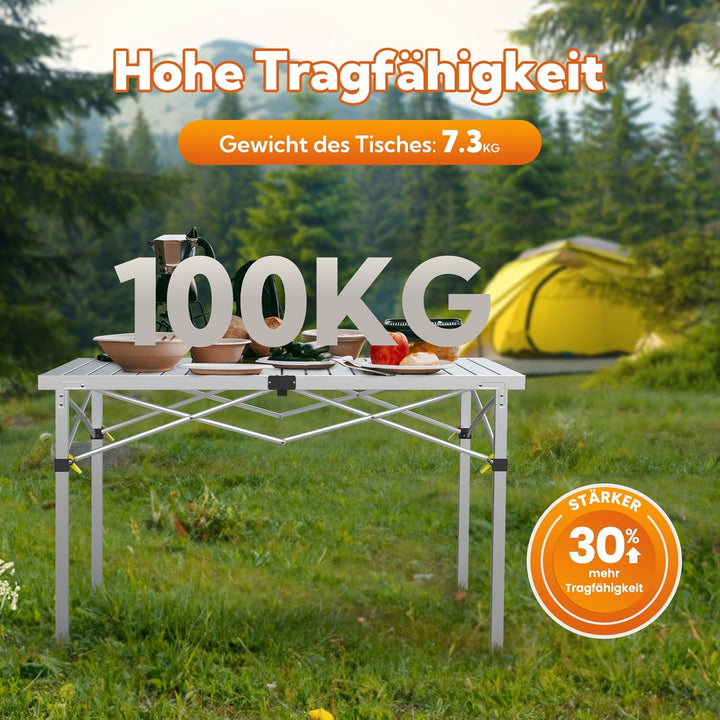 Campingtisch Klappbar Bis 100KG mit Tragetasche Alu Klapptisch für 6 Personen - Roll Up Camping Tisc