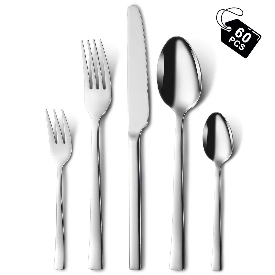 Besteck Set 12 personen, Hunnycook 60-teilig Edelstahl Essbesteck mit Gabel Löffel Messer, Besteckse