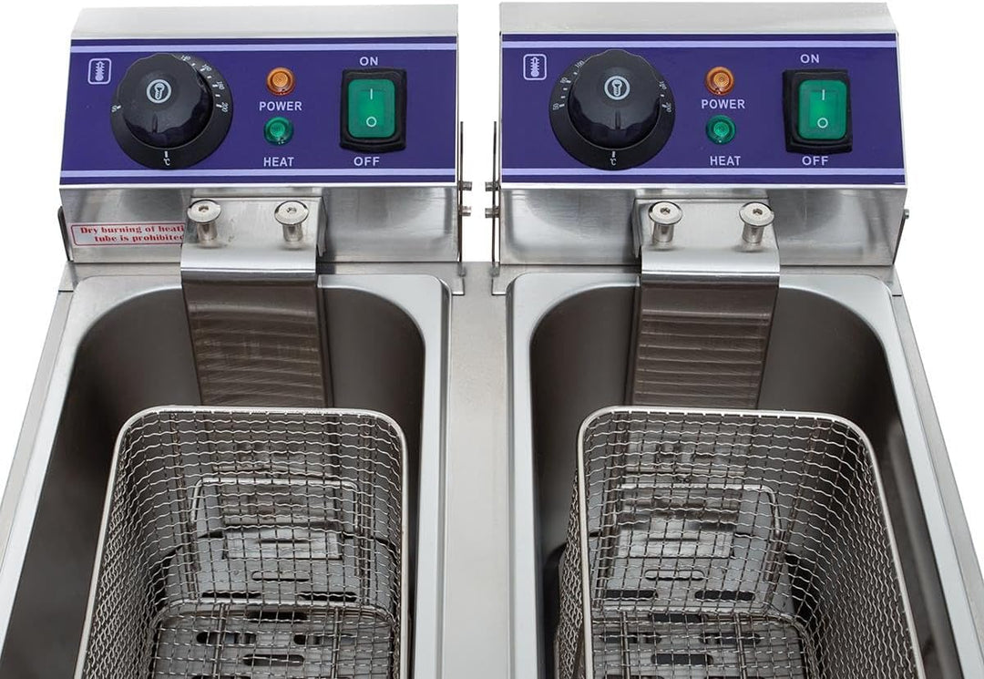 Elektro-Doppelfritteuse 16L Edelstahl – 2 x 8L Kammern, je 2000W – Profi Fritteuse mit Temperaturreg