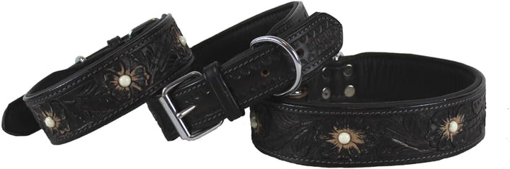 MICHUR Pablo Hundehalsband Leder, Lederhalsband Hund, Halsband, BRAUN, Leder, mit gestanzten Blumenm