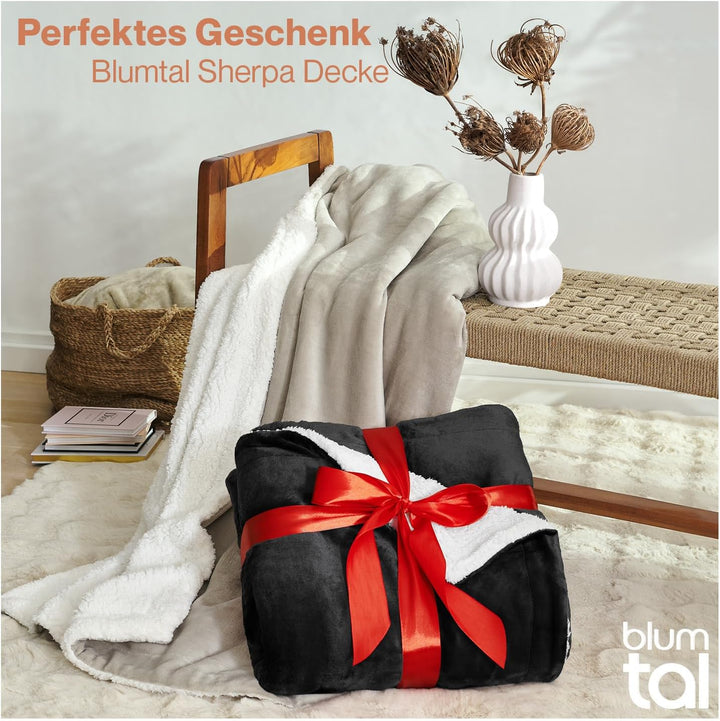 Blumtal Premium Sherpa Kuscheldecke 230 x 270 cm - warme Decke Oeko-TEX® zertifizierte Dicke Sofadec