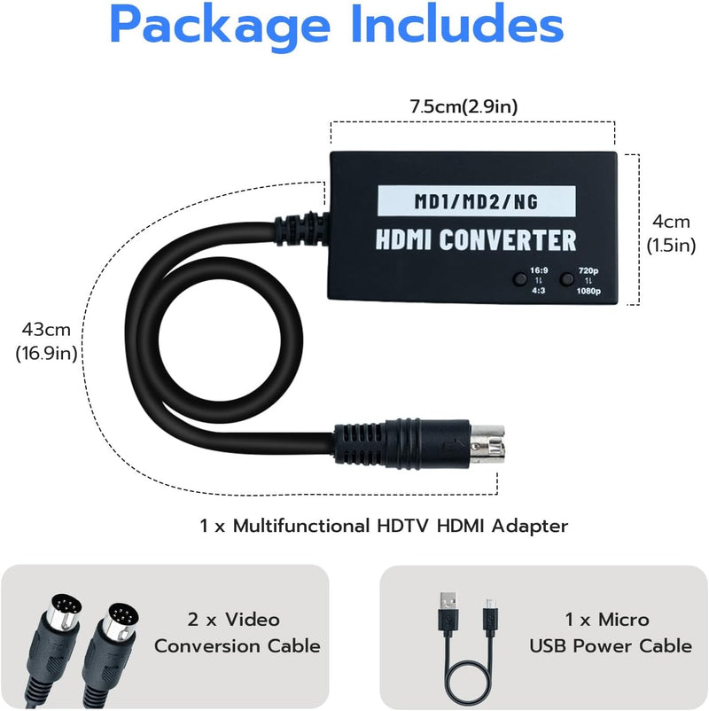 Mcbazel Mega Drive/NEOGEO HDTV HDMI Adapter Multifunktionaler 4:3/16:9 HDTV Video HDMI Konverter 720