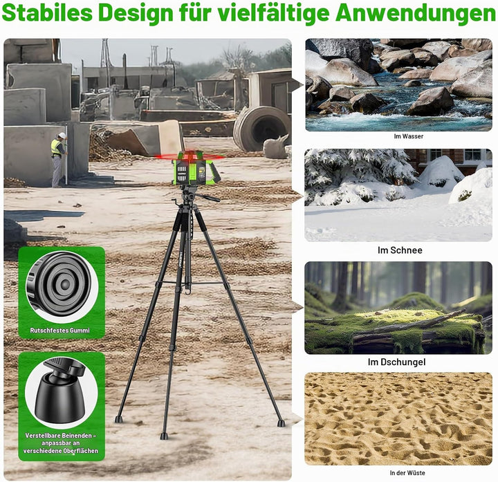 Huepar Leichtes 62-Zoll-Laser-Nivellierstativ mit 3-Wege-Schwenkkopf, tragbarem Griff, Wasserwaage,