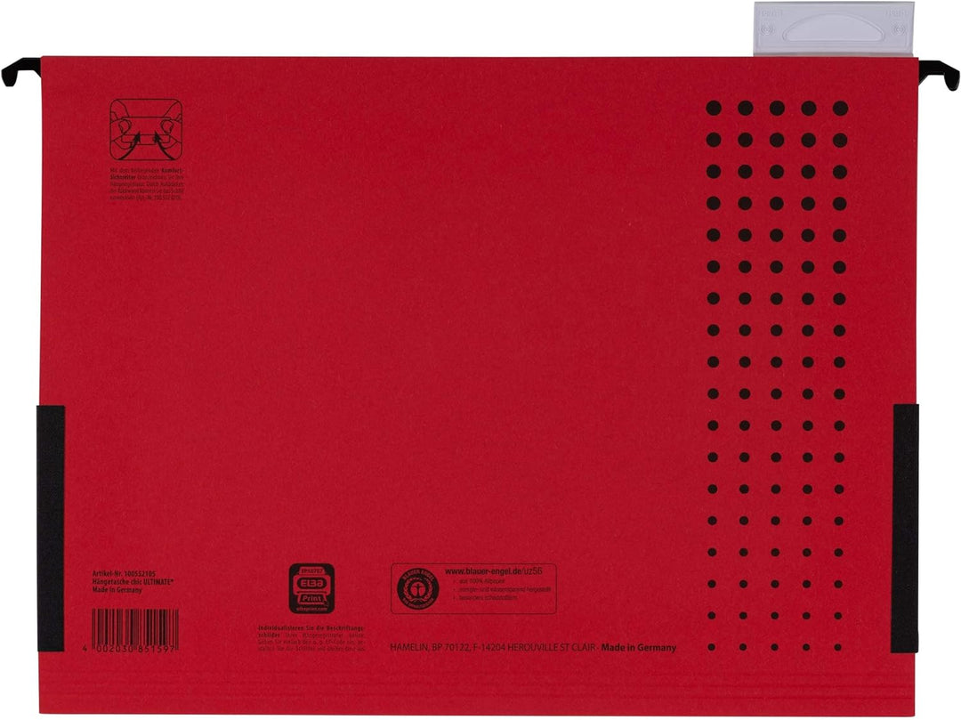 ELBA Hängetasche chic für A4, aus Karton, mit Leinenfröschen, rot, 25er Pack Hängetaschen rot 25 Stü