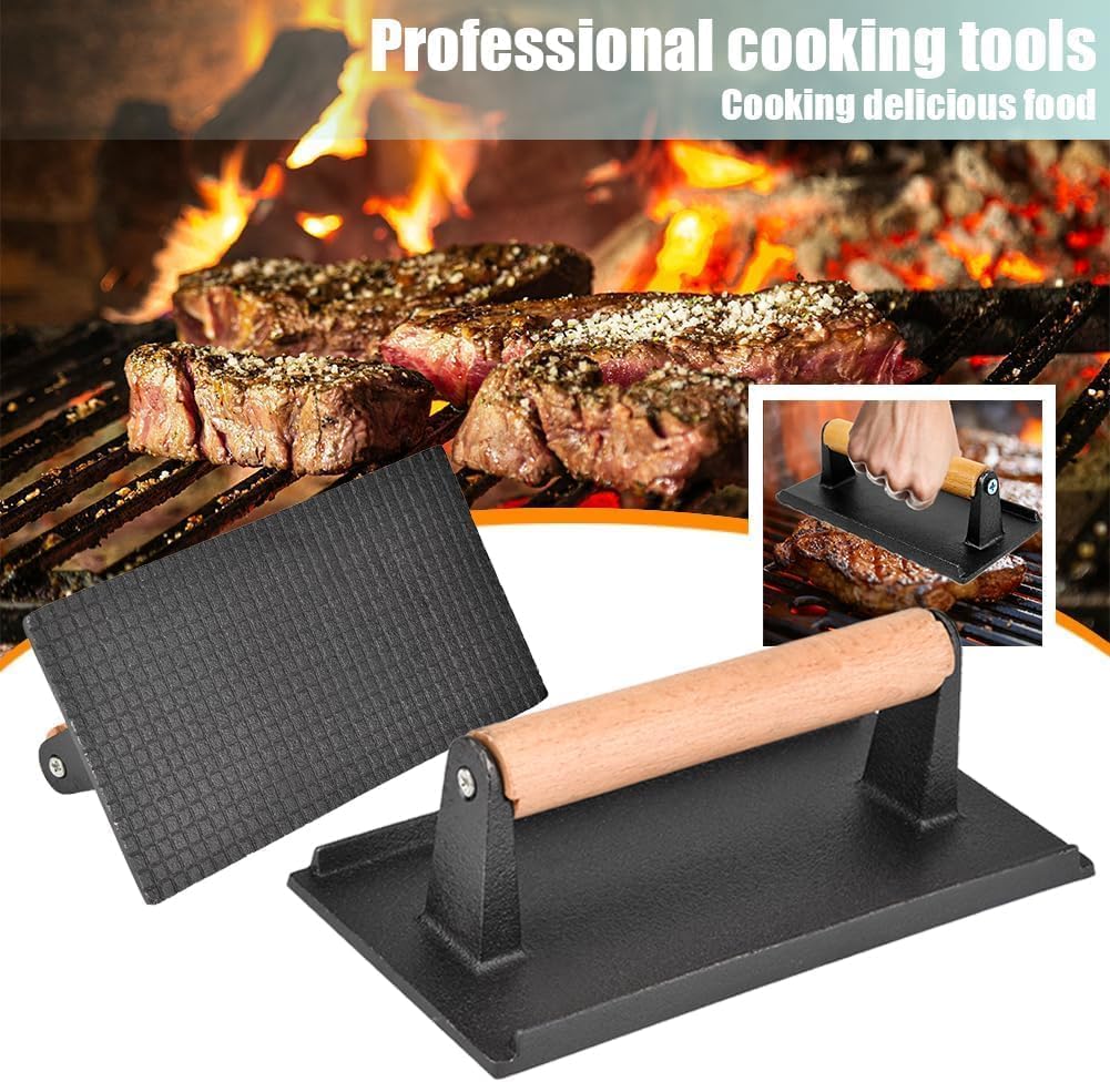 Fleischpresse, Burgerpresse, Steakgewicht Holzgriff Speckgrill, Hamburgerpresse, Pro für Grills, Gri