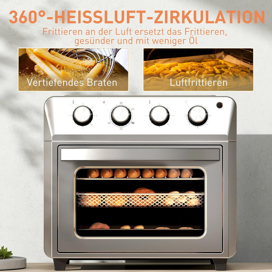 HOMCOM Mini Backofen mit Umluft 24 L 1600W 90-230℃ Heissluftofen mit 60 Min. Timer, Heissluftfritteu