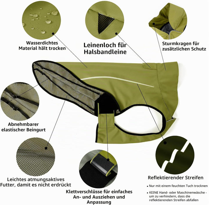 Mile High Life Hunderegenmantel Einstellbare wasserdichte Haustierkleidung Leichte Regenjacke mit re