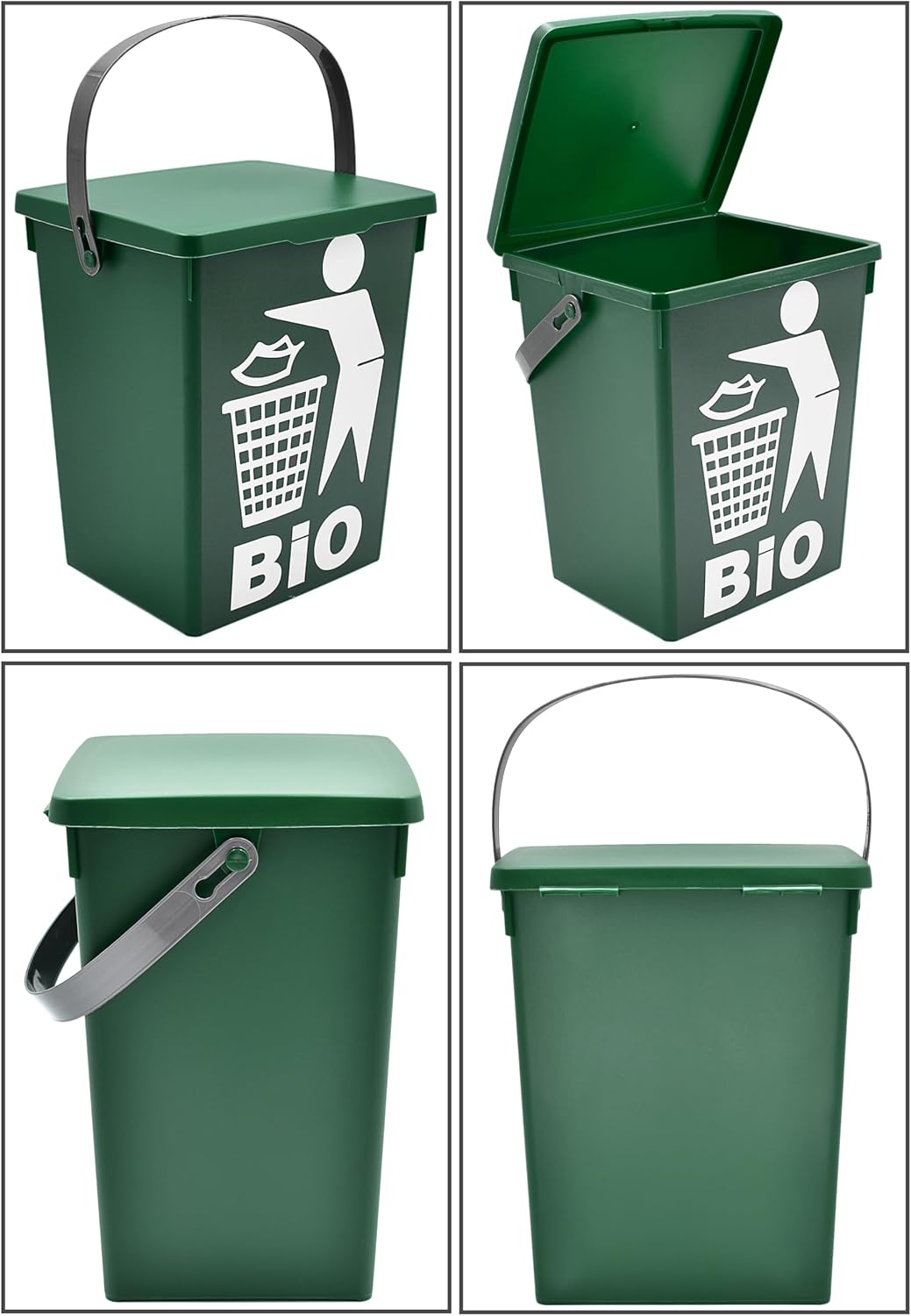 2er Set Bio Mülleimer 5L - Biomüll Behälter mit Deckel - Grün - Bioeimer klein für Küche - Abfalleim
