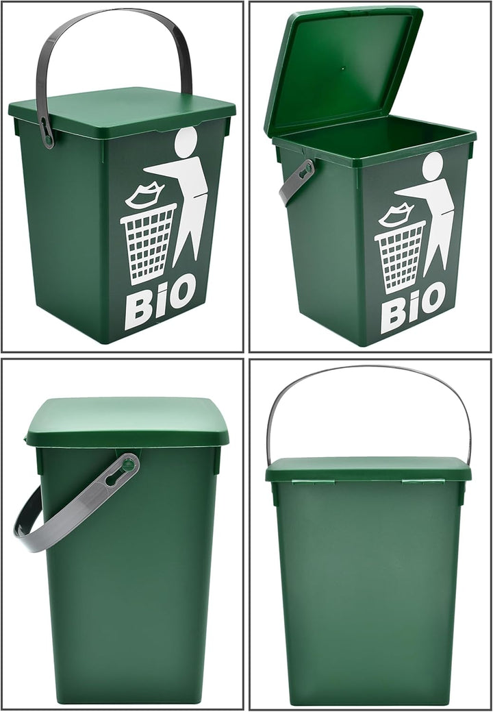 2er Set Bio Mülleimer 5L - Biomüll Behälter mit Deckel - Grün - Bioeimer klein für Küche - Abfalleim