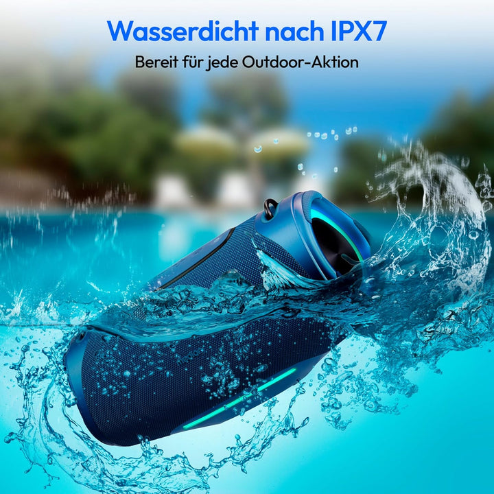 MEDION P61762 tragbarer Bluetooth Lautsprecher (Akku, Bass Boost, Musikbox, RGB Lichteffekte, IPX7 W