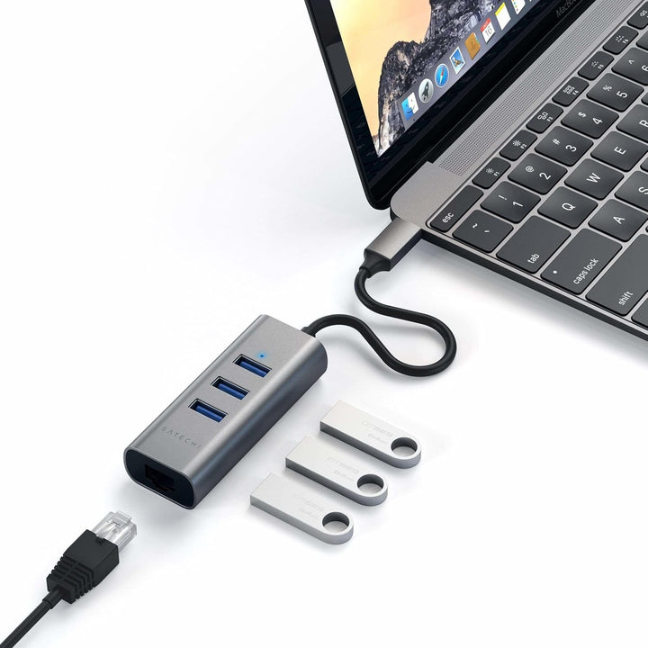 SATECHI Hub USB-C 2-in-1, Ethernet, 3X USB-A 3.0, Space Grau, Space Grau
