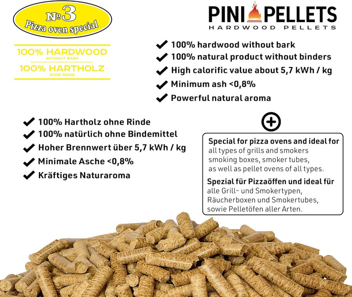 PINI Hartholz Pellets №3 Pizza Ofen Spezial für pelletbetriebene Pizzaöfen Grill Smoker Räucherboxen