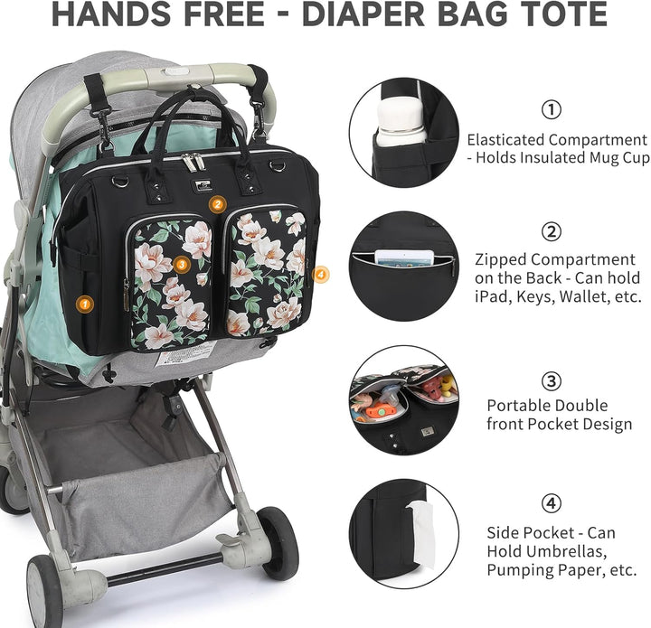 Pomelo Best Wickeltasche mit wasserdicher Wickelunterlage und 2 Kinderwagen Haken verstellbare Schul