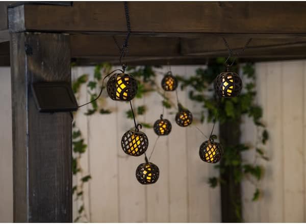 Star Trading Solar-Lichterkette mit Flammeneffekt, 8 Kugelleuchten, Schachbrettmuster, Solarpanel 20