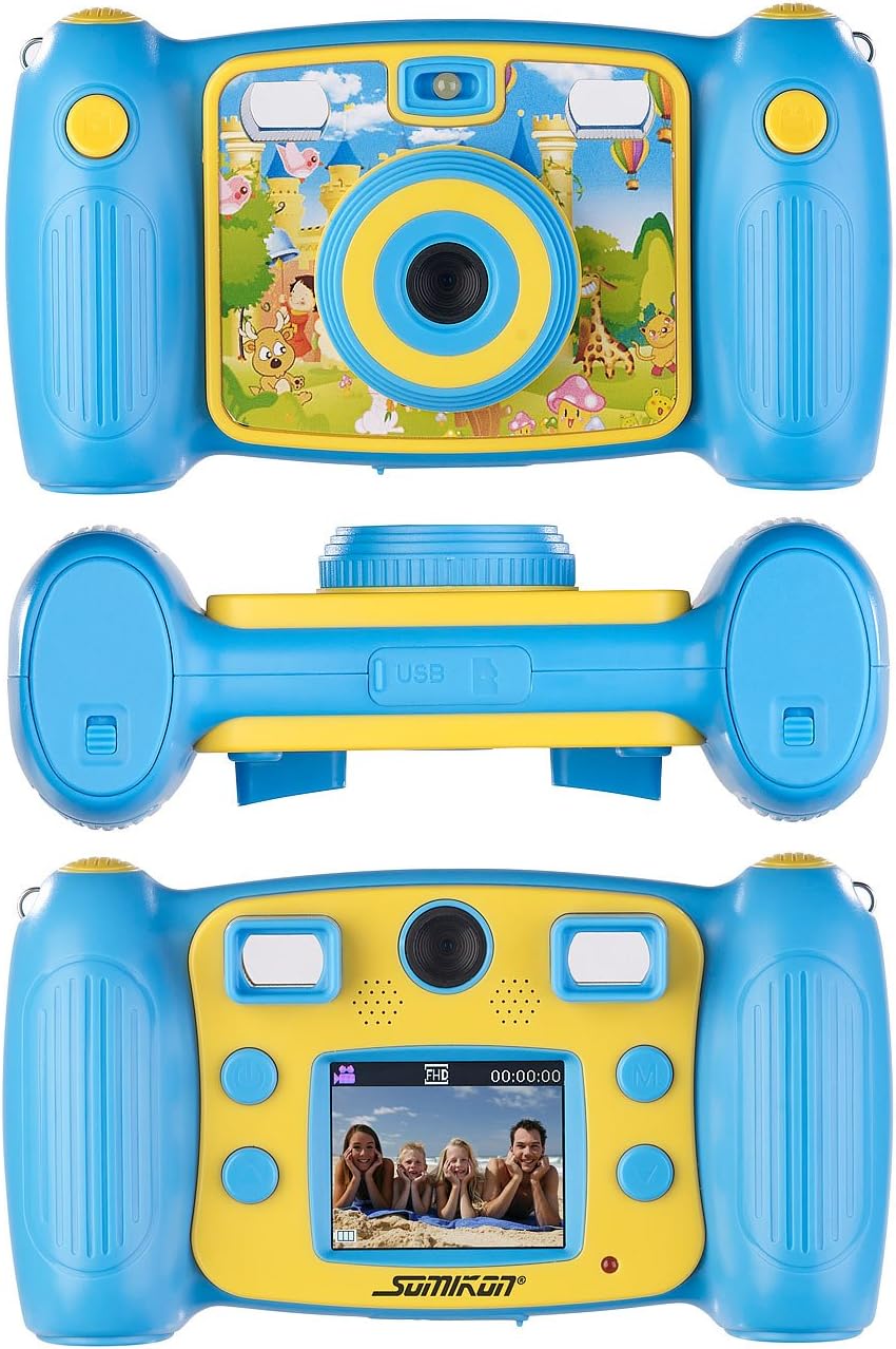 Somikon Kinder-Full-HD-Digitalkamera, 2. Objektiv für Selfies & 2 Sucher, blau