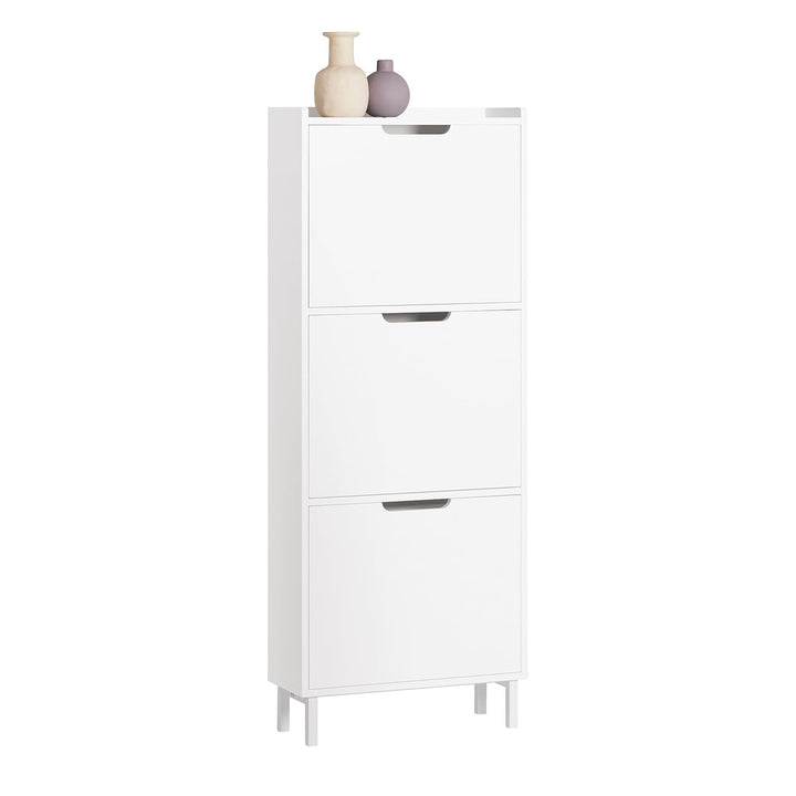 SoBuy Schuhschrank schmal mit 3 Klappen Platzsparender Schuhkipper Hoch Kommode Schuhregal geschloss