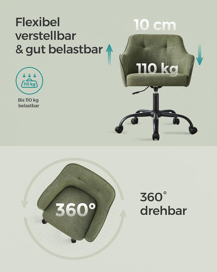 SONGMICS Homeoffice Stuhl, Drehstuhl, Schreibtischstuhl, höhenverstellbar, bis 110 kg belastbar, atm
