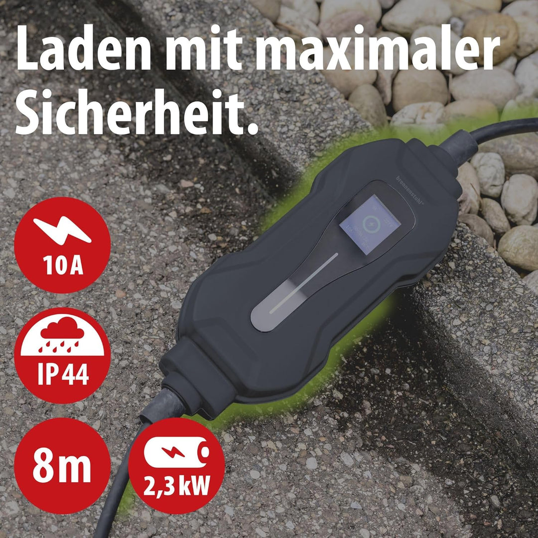Brennenstuhl tragbares EV Ladegerät Typ 2 - Schutzkontakt (Mobile Ladestation 10A, 2,3kW, 8m, IP44,