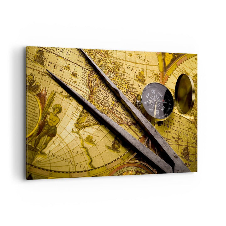 Bilder auf Leinwand 100x70cm Leinwandbild Kompass Abenteuer Reisen Gross Wanddeko Bild Schlafzimmer