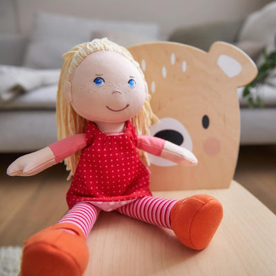 HABA 302108 - Puppe Annelie, Stoffpuppe mit Kleidung und Haaren, 30 cm, Spielzeug ab 18 Monaten Sing