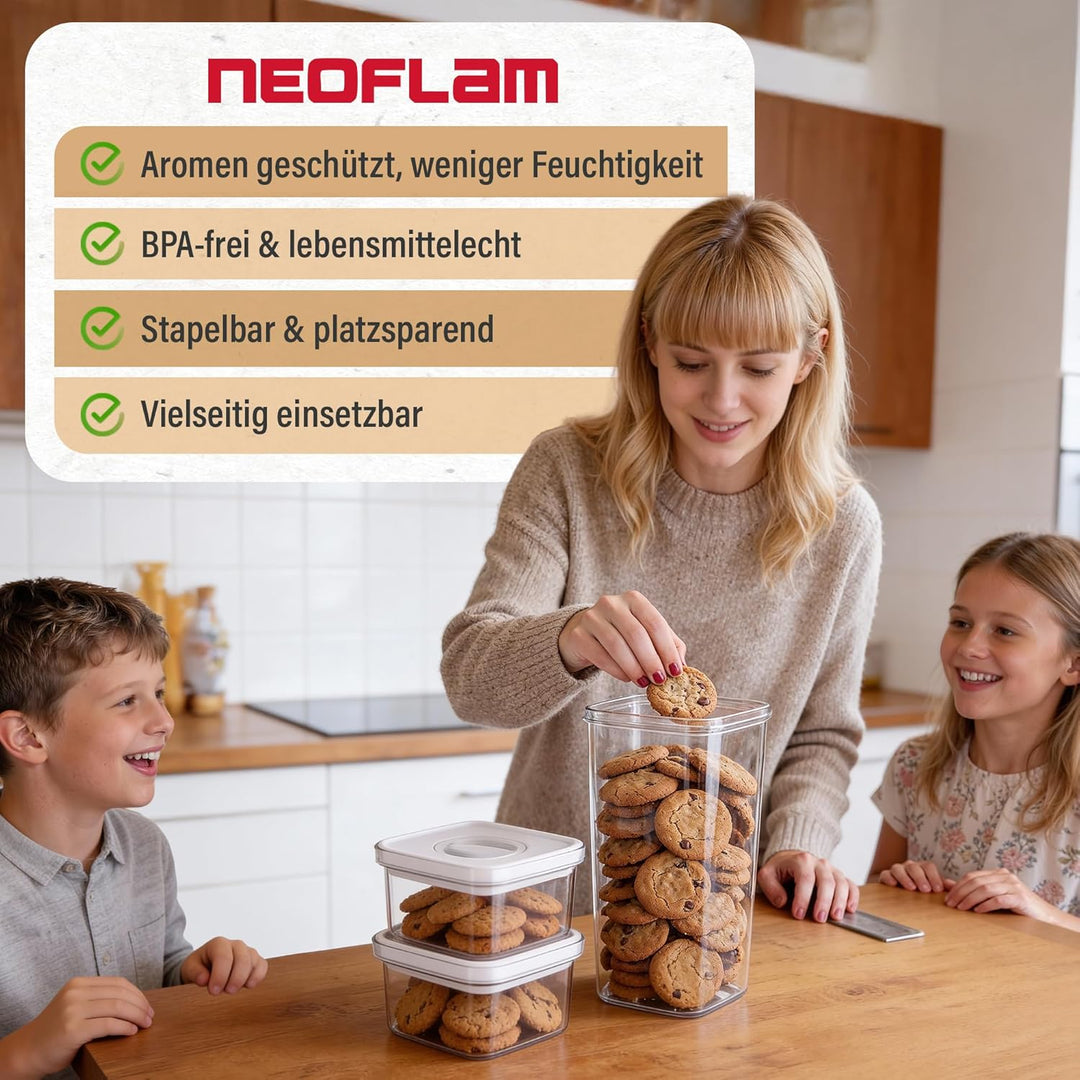 Neoflam® Vorratsdosen mit Deckel Luftdicht, Vorratsorganizer 4er Set BPA-frei, Vorratsbehälter mit E