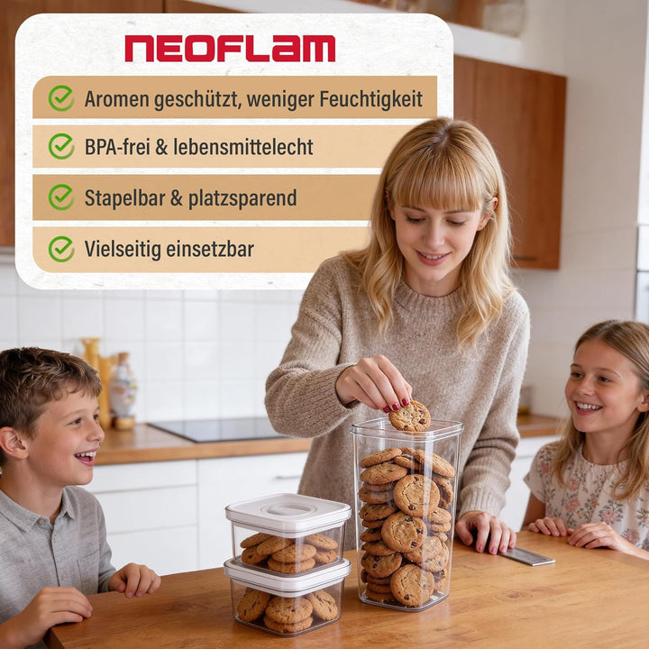 Neoflam® Vorratsdosen mit Deckel Luftdicht, Vorratsorganizer 4er Set BPA-frei, Vorratsbehälter mit E