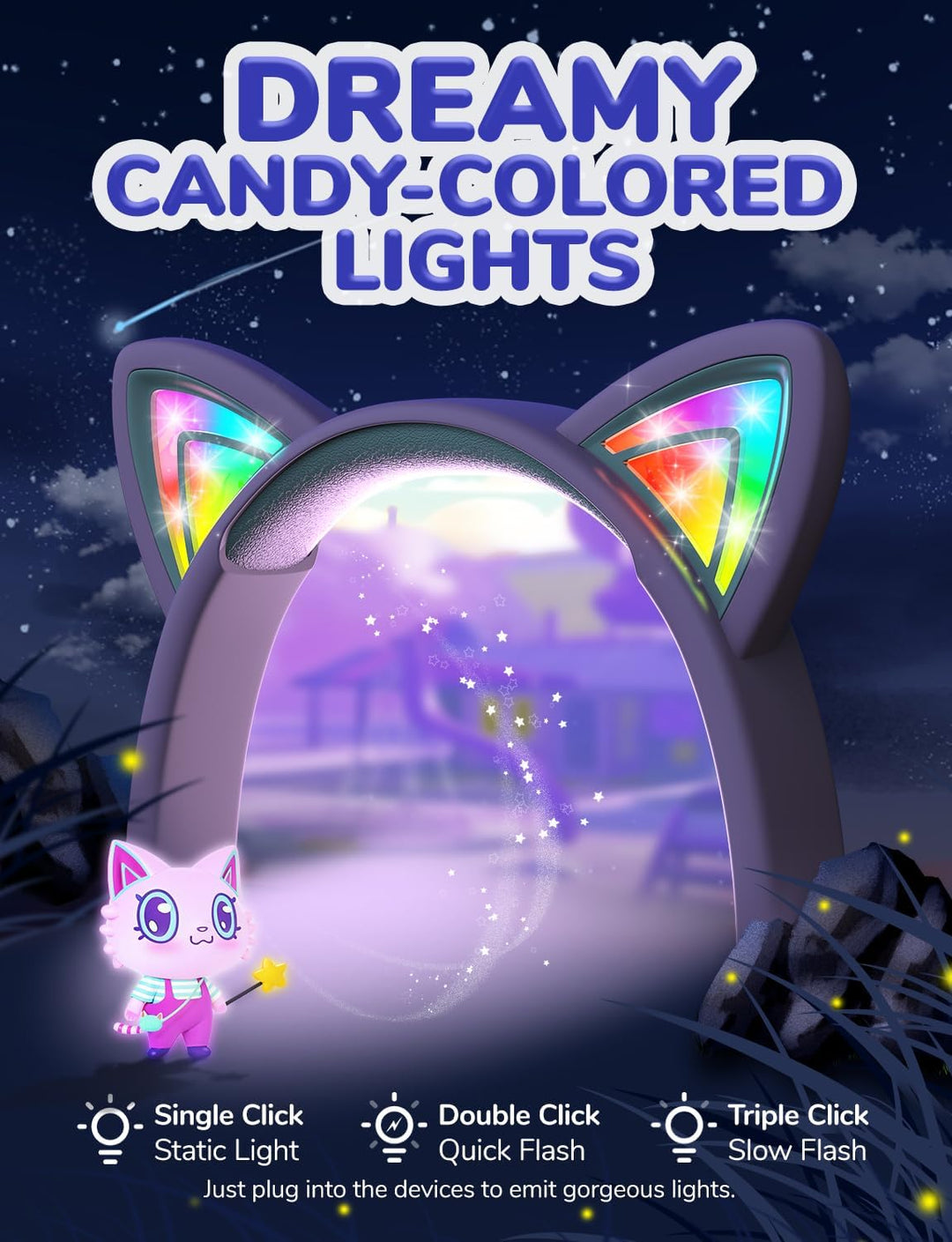iClever USB Typ C Kinder Kopfhörer, LED Beleuchtetes Katzenohr, 85dBA Sichere Lautstärke, Stereo Sou