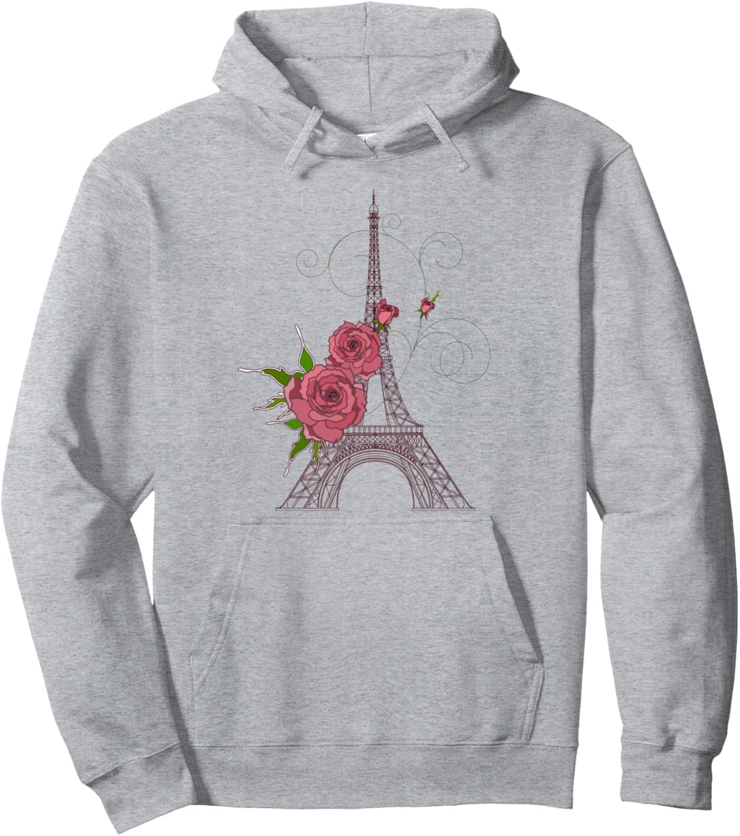 Eiffelturm von Paris in Frankreich eine Pariser rote Rose Pullover Hoodie