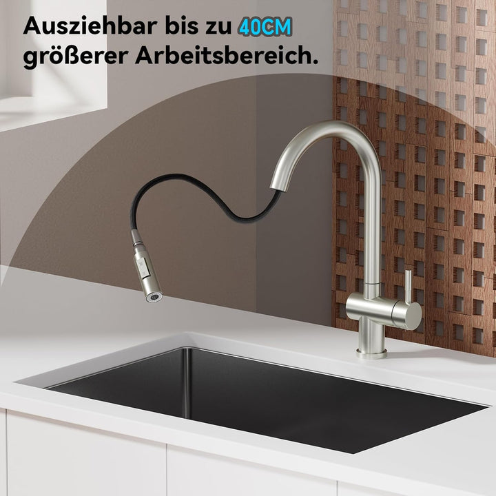 Wasserhahn Küche, SEMANEY Hochdruck Küchenarmatur mit 2 Modus Brause Ausziehbar, Mischbatterie küche