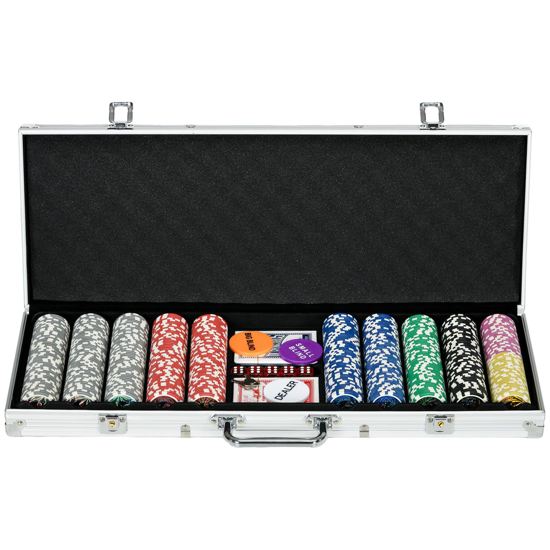 SPORTNOW Pokerkoffer Set, 500 Pokerchips 11,5 Gramm, Pokerset mit Schloss, 2 Pokerdecks, 5 Würfel, 1