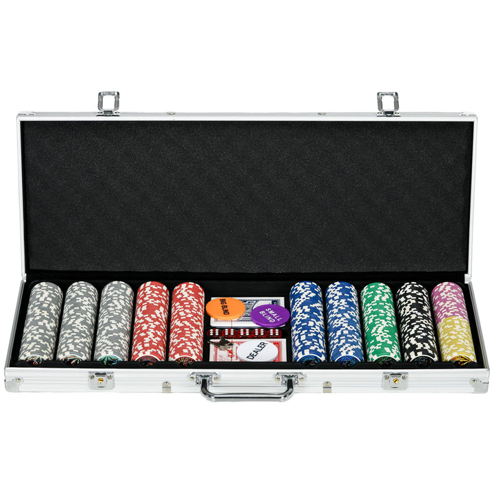 SPORTNOW Pokerkoffer Set, 500 Pokerchips 11,5 Gramm, Pokerset mit Schloss, 2 Pokerdecks, 5 Würfel, 1