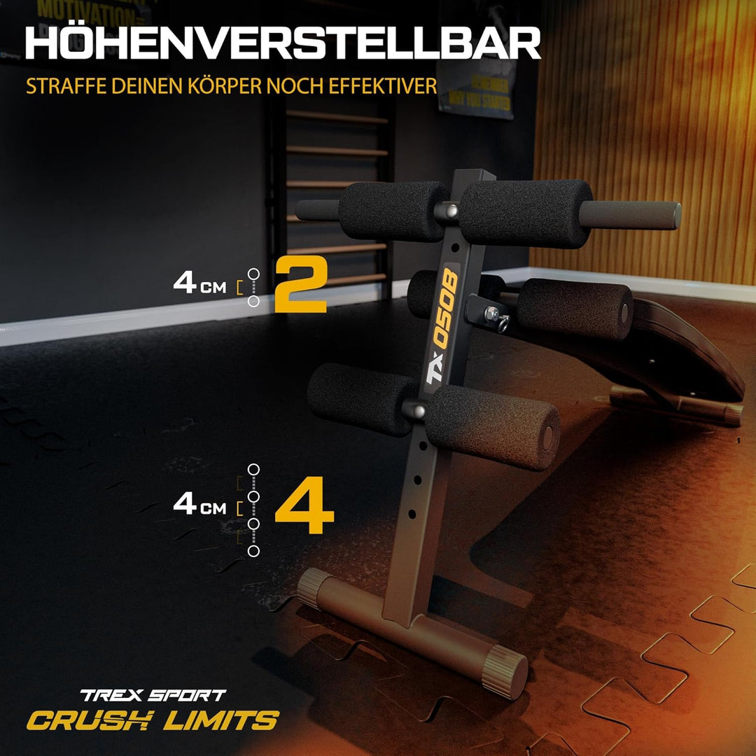 TREX SPORT TX-050B Sit Up Bank klappbar | Schrägbank | Bauchtrainer & Rückentrainer für zuhause