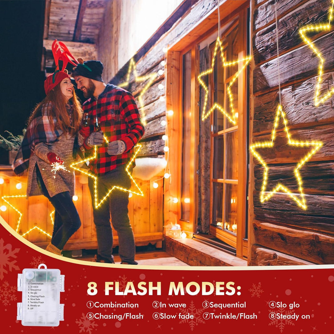 2 Stück LED Weihnachtsstern Beleuchtung, faltbar XXL 50cm Weihnachtsfenster Stern mit 70 warmweissen