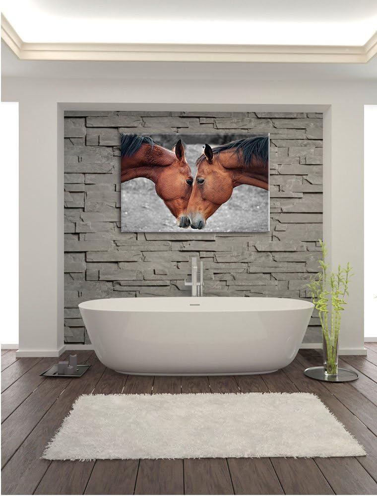 Pixxprint Zwei schmusende Pferde als Leinwandbild/Grösse: 100x70 / Wandbild/Kunstdruck/fertig bespan