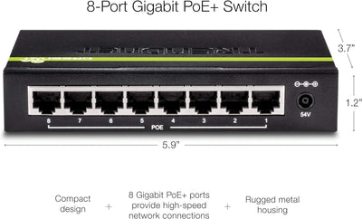 TRENDnet TPE-S44 8-Port 10/100Mbps PoE Switch, 4 x 10/100, 4 x 10/100 PoE, 802.3af, 30 W PoE Leistun