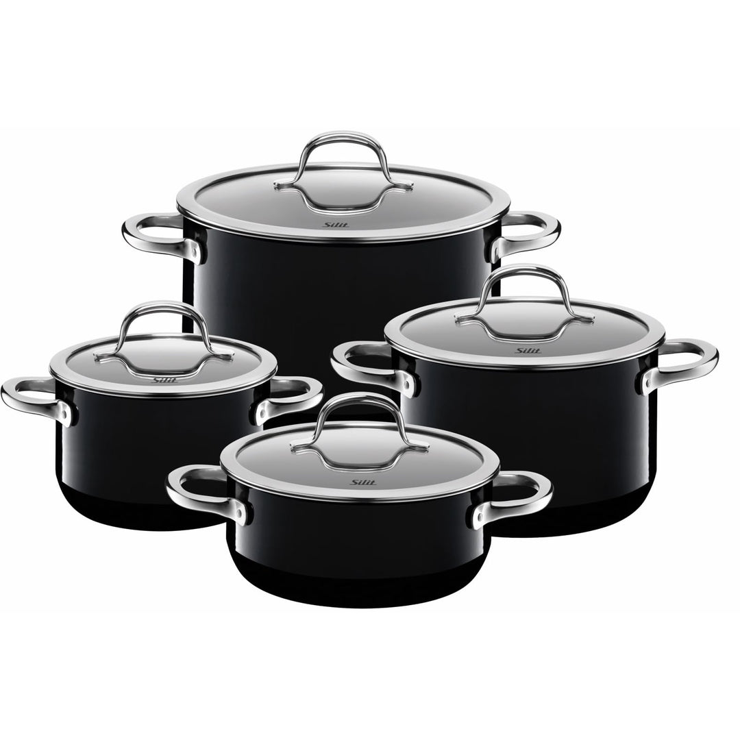 Silit Passion Black Topfset Induktion 4-teilig, Kochtopf Set mit Glasdeckel, Silargan Funktionskeram