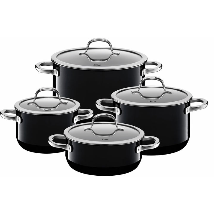 Silit Passion Black Topfset Induktion 4-teilig, Kochtopf Set mit Glasdeckel, Silargan Funktionskeram