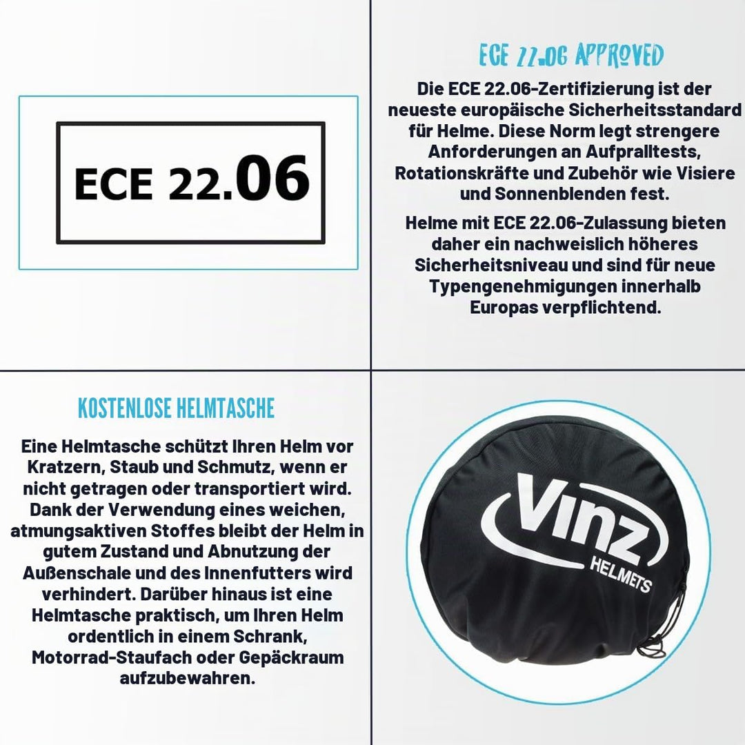 VINZ Como Jethelm mit Visier ECE 22.06 Zertifiziert | Roller Helm Mopedhelm Für Motoroller &amp; Vespa |