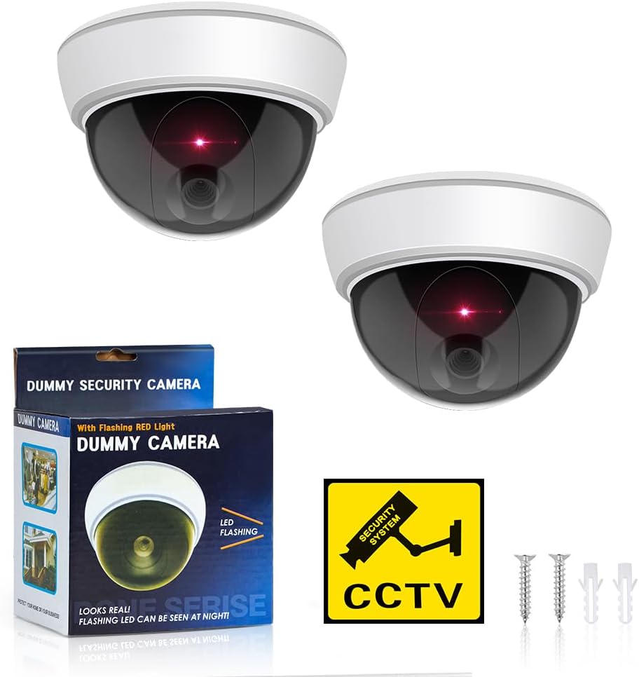 ERWEY Kamera Attrappe mit Objektiv und Rotem LED Licht für Wand und Decke, Videoüberwachung Warensic