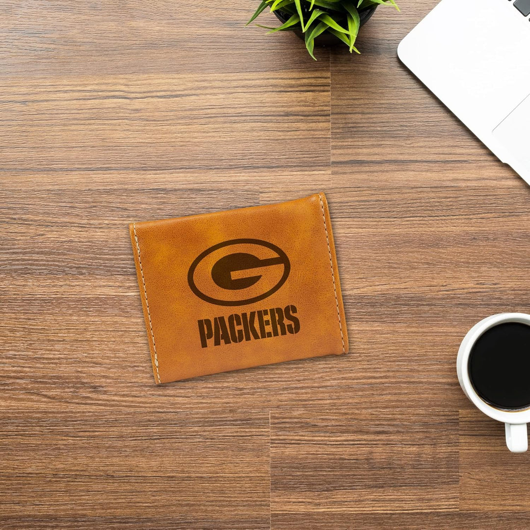 Rico Industries NFL Laser Engraved Tri-Fold Wallet, Brown Green Bay Packers, Green Bay Packers
